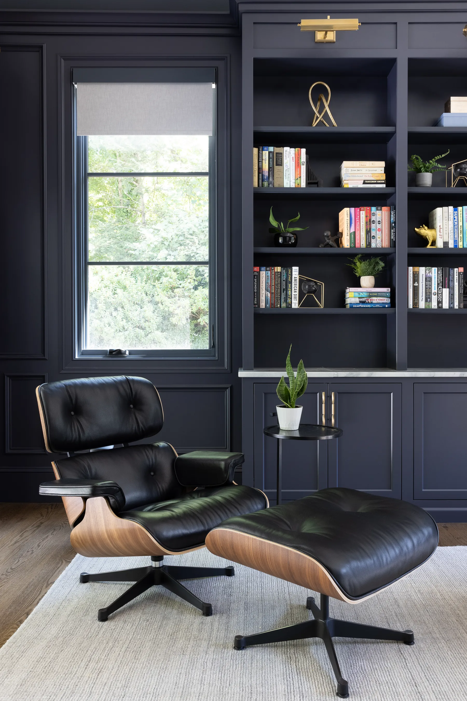 A leather lounge chair in his office.