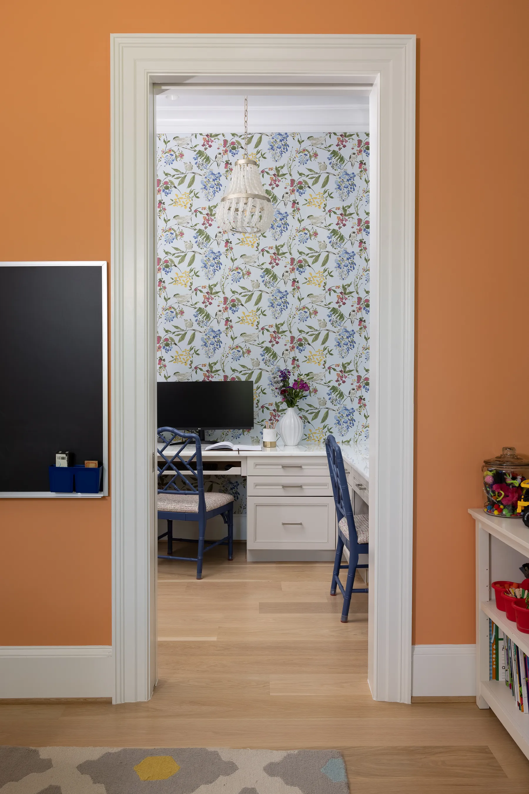 A view from the hall into her office.